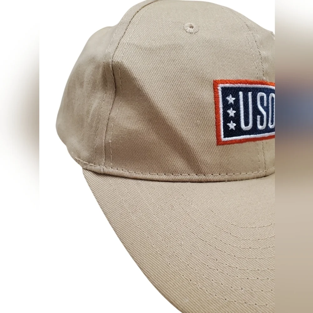 USO Support Our Heroes Slideback Hat Tan OS Adjustable Embroidered Cotton